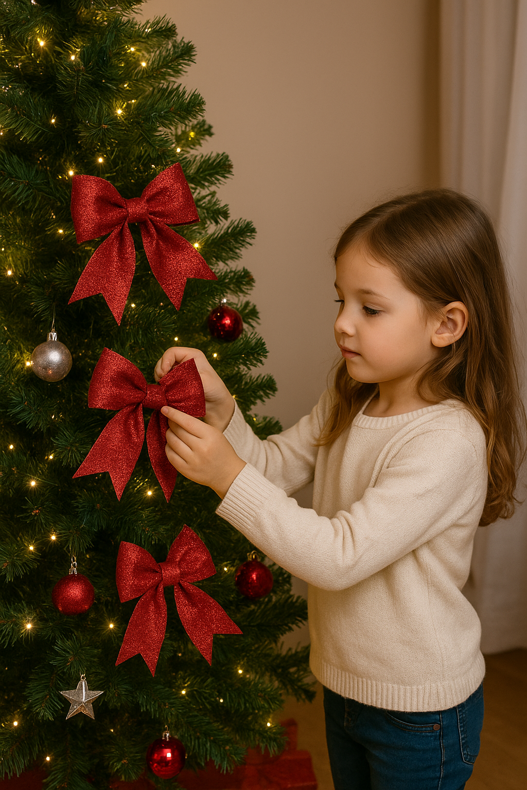 5Pcs/Set 14cm Sparkling Bow Christmas Decorations Xmas Tree Pendant Ornament for Home Decor New Year Party DIY Bows Decorations