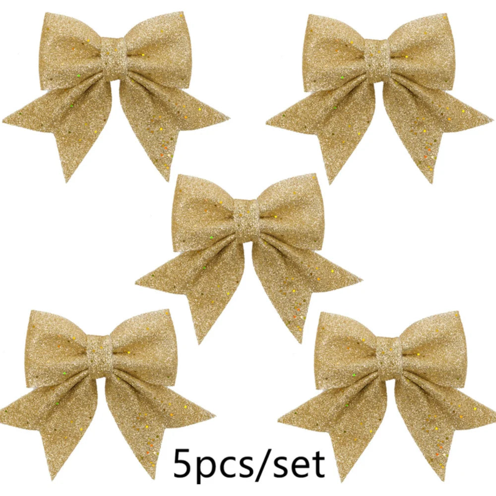 5Pcs/Set 14cm Sparkling Bow Christmas Decorations Xmas Tree Pendant Ornament for Home Decor New Year Party DIY Bows Decorations