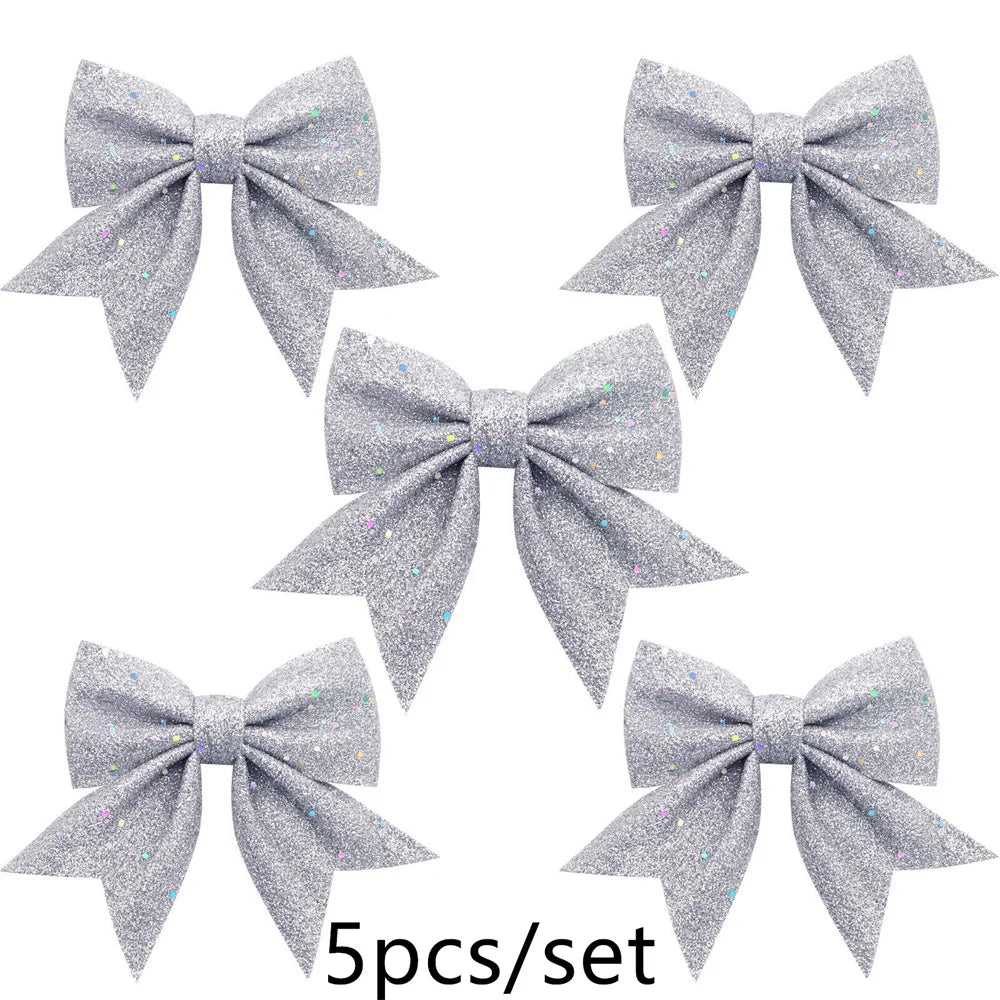5Pcs/Set 14cm Sparkling Bow Christmas Decorations Xmas Tree Pendant Ornament for Home Decor New Year Party DIY Bows Decorations