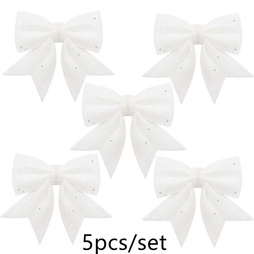5Pcs/Set 14cm Sparkling Bow Christmas Decorations Xmas Tree Pendant Ornament for Home Decor New Year Party DIY Bows Decorations