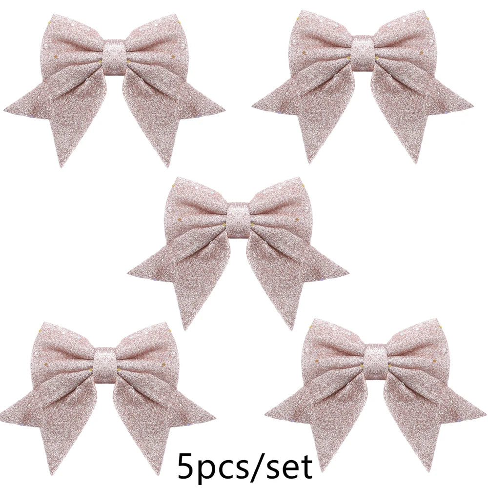 5Pcs/Set 14cm Sparkling Bow Christmas Decorations Xmas Tree Pendant Ornament for Home Decor New Year Party DIY Bows Decorations