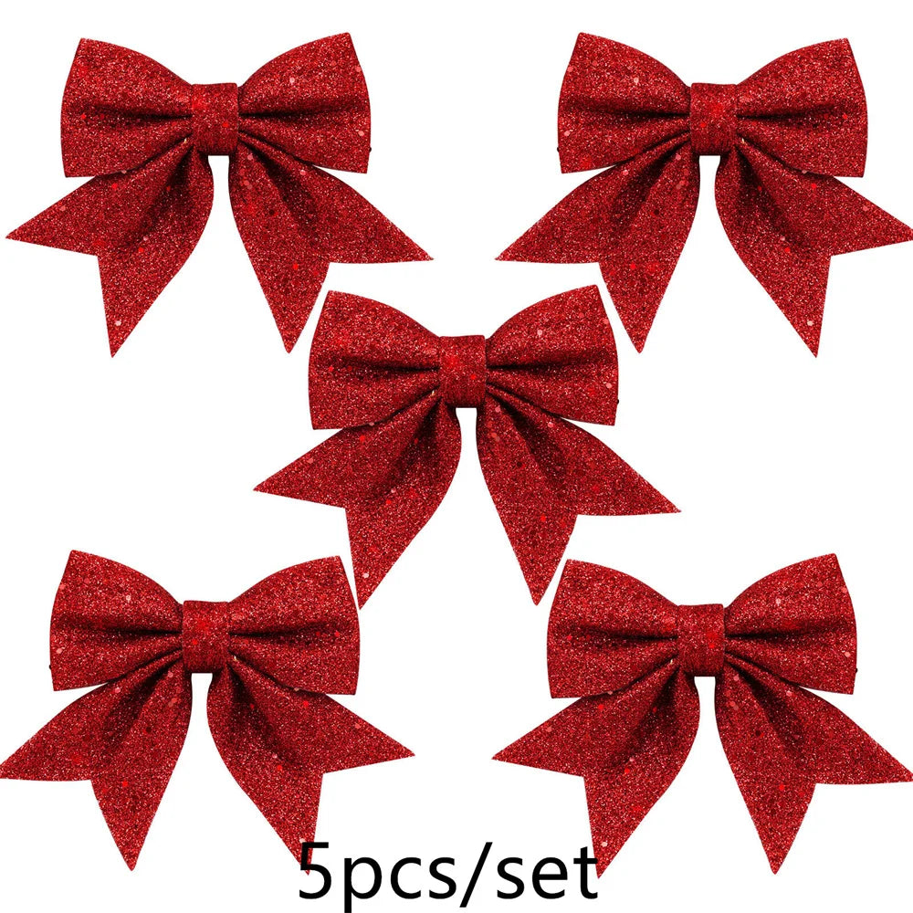 5Pcs/Set 14cm Sparkling Bow Christmas Decorations Xmas Tree Pendant Ornament for Home Decor New Year Party DIY Bows Decorations