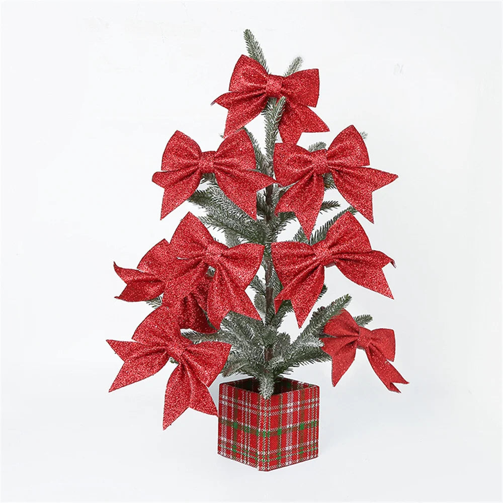 5Pcs/Set 14cm Sparkling Bow Christmas Decorations Xmas Tree Pendant Ornament for Home Decor New Year Party DIY Bows Decorations