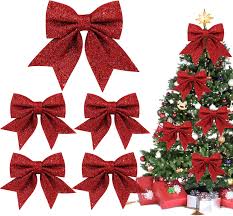 5Pcs/Set 14cm Sparkling Bow Christmas Decorations Xmas Tree Pendant Ornament for Home Decor New Year Party DIY Bows Decorations
